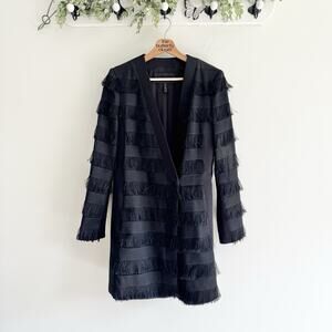Bcbgmaxazria Anika Fringe Jacket dress Black Long Medium HH6103